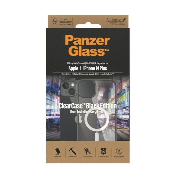 PanzerGlass ClearCase case with MagSafe antibacterial for iPhone 14 Plus / 15 Plus - transparent and black