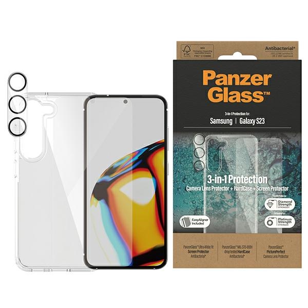 PanzerGlass 3-in-1 apsaugos rinkinys Samsung Galaxy S23 telefonui, skaidrus