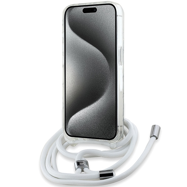 Karl Lagerfeld dėklas iPhone 15 Pro su virvele, Transparent
