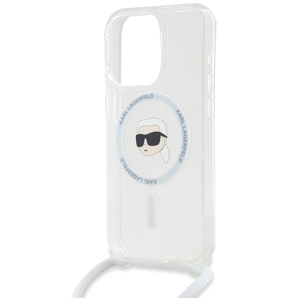Karl Lagerfeld dėklas iPhone 15 Pro su virvele, Transparent
