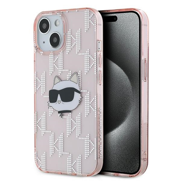 Karl Lagerfeld iPhone 14 / 15 / 13 Case IML Choupette Head & Monogram, Pink