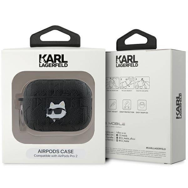 Karl Lagerfeld Monogram Choupette Head dėklas, skirtas AirPods Pro 2, juodas