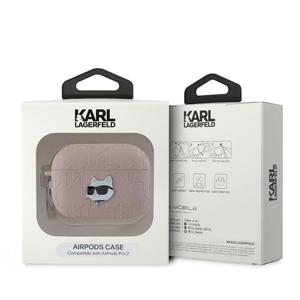 Karl Lagerfeld dėklas, skirtas AirPods Pro 2, Monogram Choupette Head, rožinis