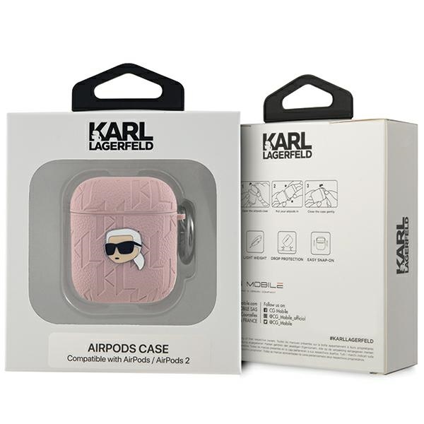 Karl Lagerfeld AirPods 1 / 2 dėklas Monogram Karl Head, rožinis