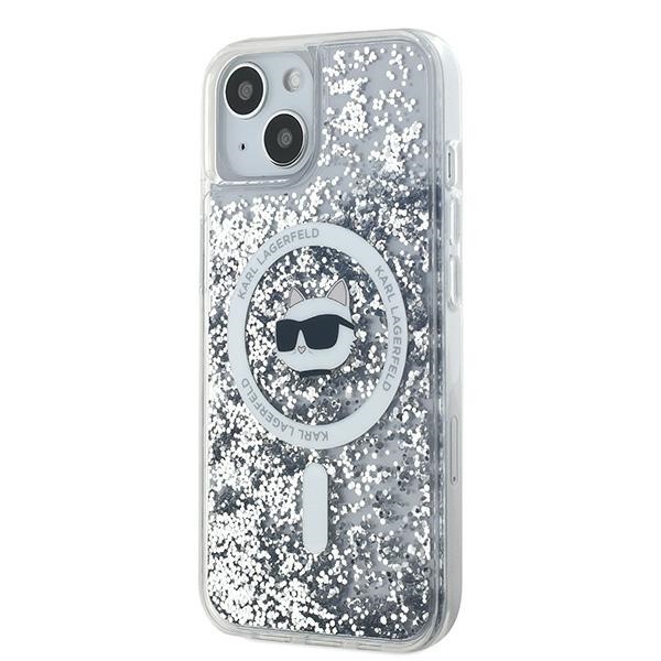 Karl Lagerfeld dėklas iPhone 15 Plus / 14 Plus Liquid Glitter Choupette, skaidrus