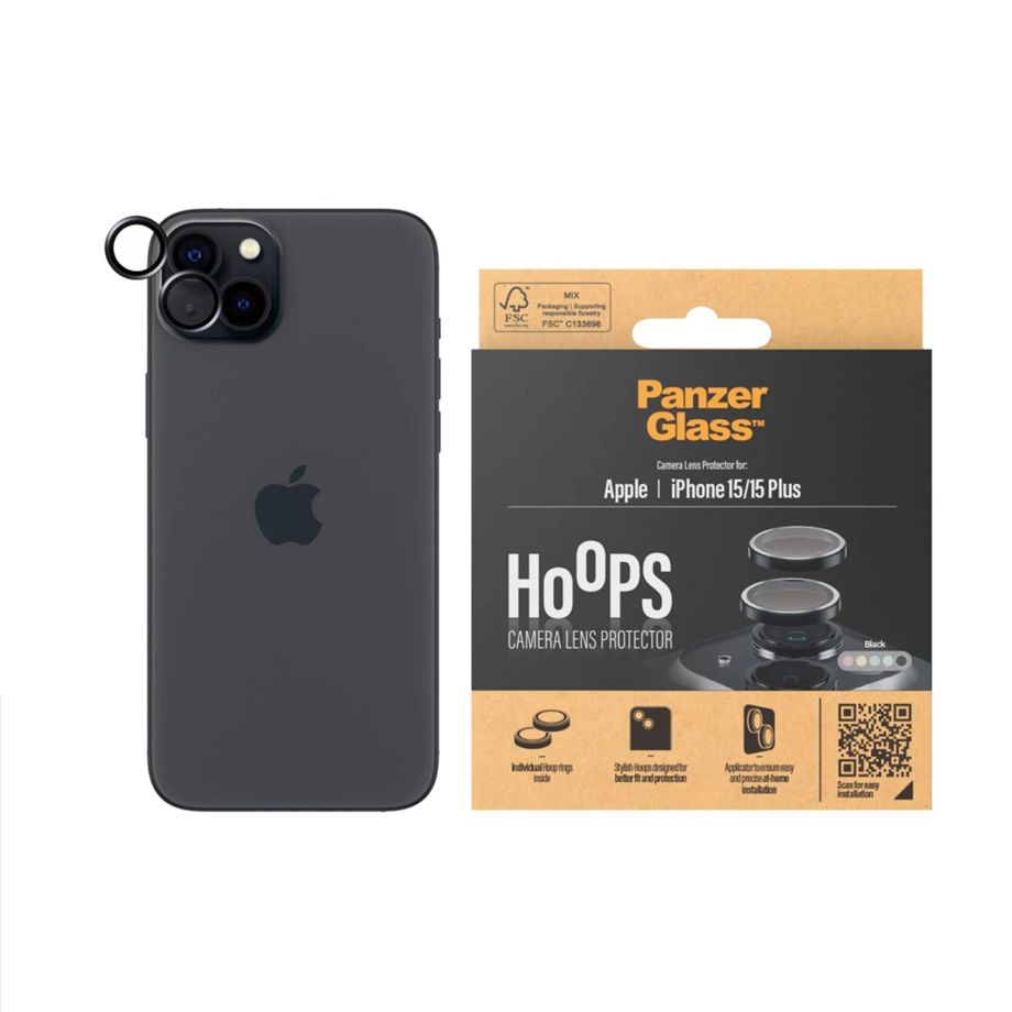 PanzerGlass Hoops Camera Protector for iPhone 15 / 15 Plus, Black Frame