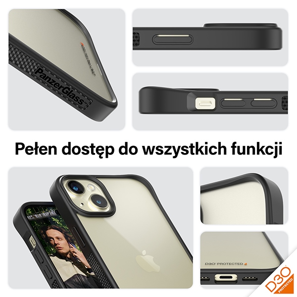 PanzerGlass ClearCase dėklas iPhone 15 Plus / 14 Plus, skaidrus/juodas