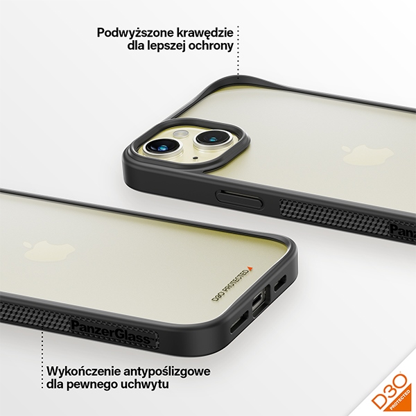 PanzerGlass ClearCase dėklas iPhone 15 Plus / 14 Plus, skaidrus/juodas