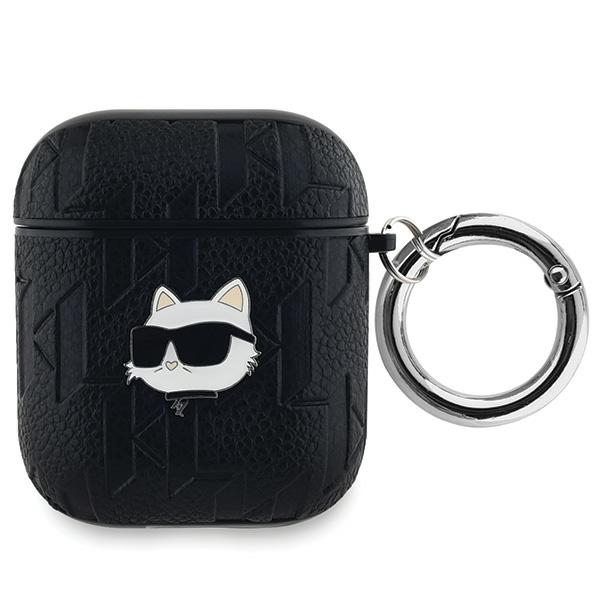Karl Lagerfeld dėklas AirPods 1 / 2, Monogram Choupette Head, juodas