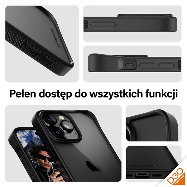 PanzerGlass dėklas ClearCase, skirtas iPhone 15 Pro Max, skaidrus / juodas
