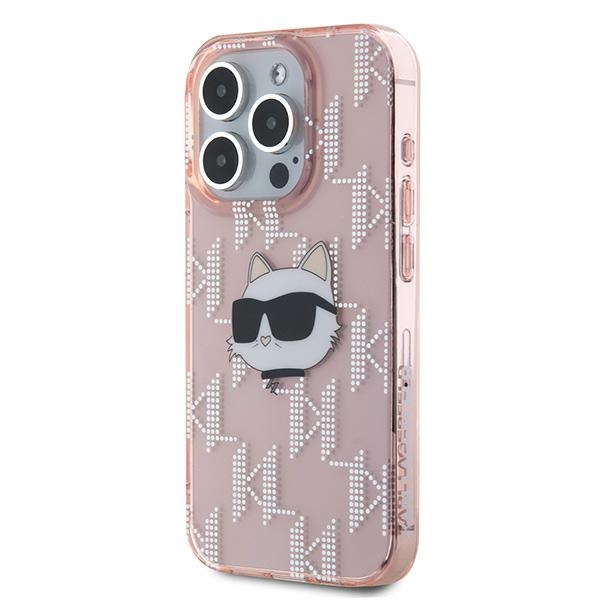 Karl Lagerfeld IML Choupette Head & Monogram dėklas, skirtas iPhone 15 Pro, rožinis