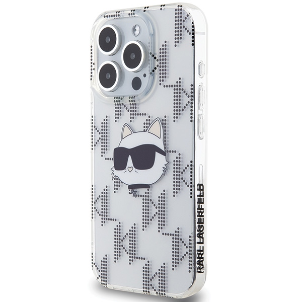 Karl Lagerfeld dėklas iPhone 15 Pro Max telefonui IML Choupette Head & Monogram