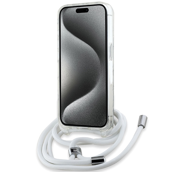 Karl Lagerfeld dėklas iPhone 15 Pro Max su virvele, skaidrus
