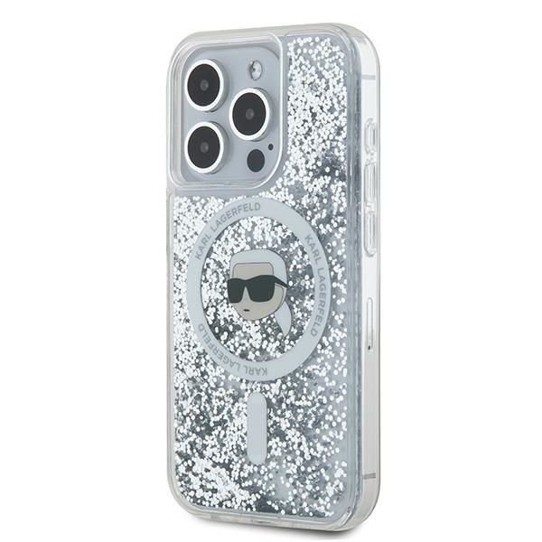 Karl Lagerfeld iPhone 15 Pro Case Liquid Glitter Karl Head MagSafe, Transparent