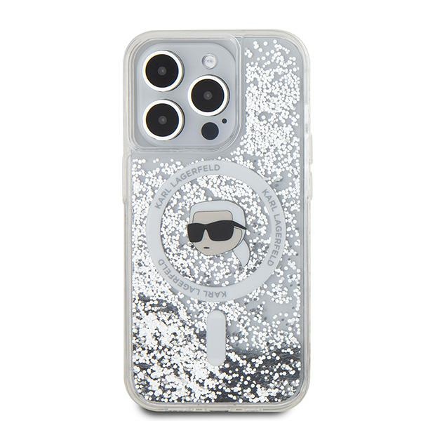 Karl Lagerfeld iPhone 15 Pro Case Liquid Glitter Karl Head MagSafe, Transparent