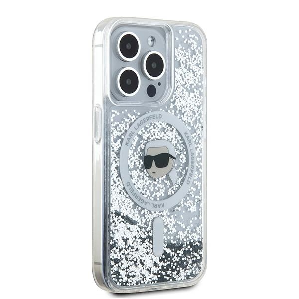 Karl Lagerfeld iPhone 15 Pro Case Liquid Glitter Karl Head MagSafe, Transparent