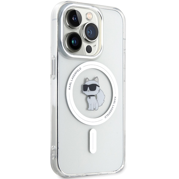 Karl Lagerfeld dėklas iPhone 14 Pro Max telefonui IML Choupette MagSafe, skaidrus