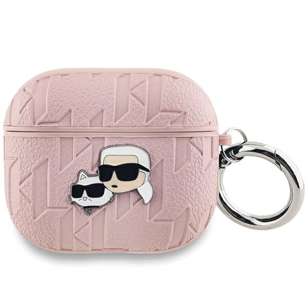 Karl Lagerfeld dėklas AirPods 3 ausinėms Monogram Karl & Choupette Head, rožinis