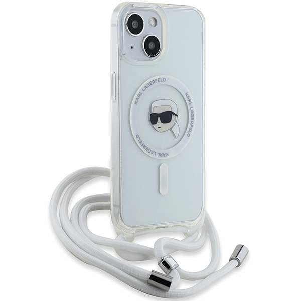 Karl Lagerfeld dėklas iPhone 15 / 14 / 13 Crossbody IML Karl Head MagSafe, skaidrus