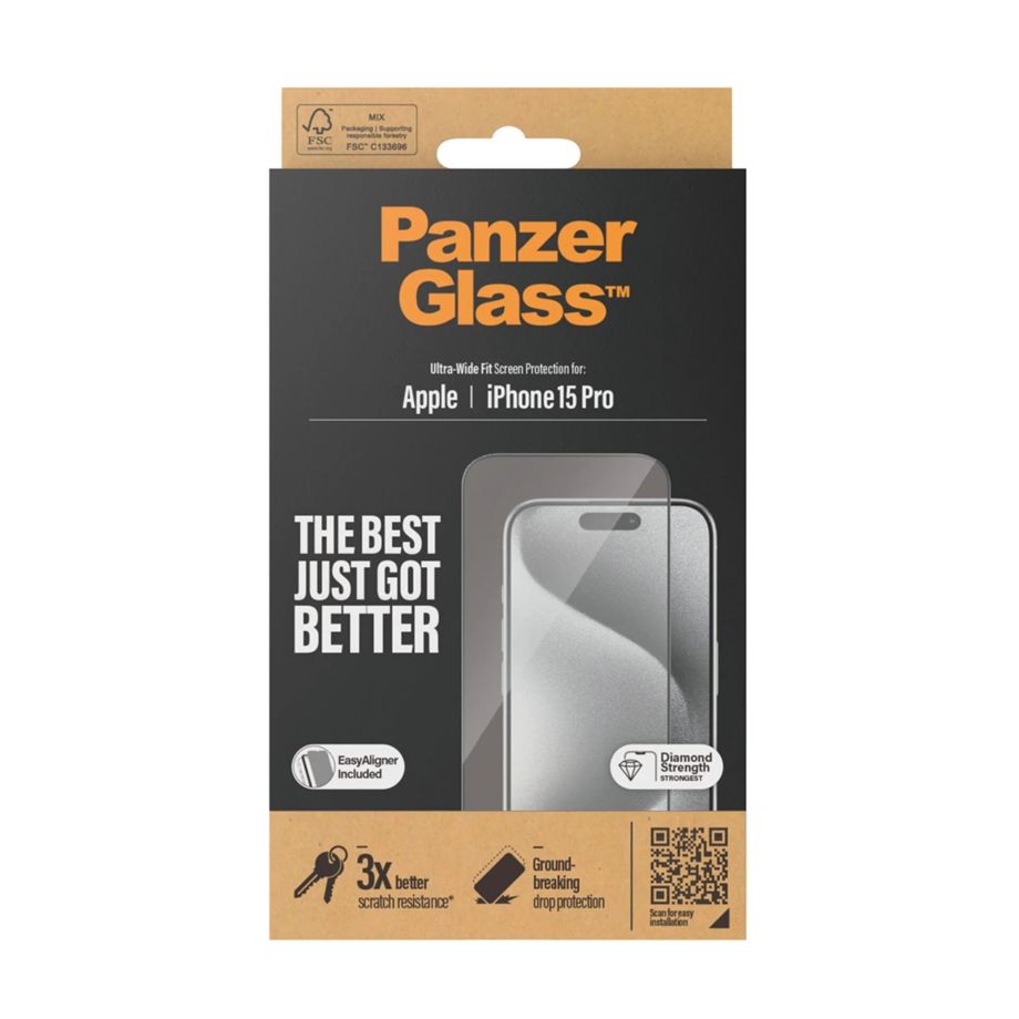 PanzerGlass Ultra-Wide Fit Tempered Glass for iPhone 15 Pro with Positioner