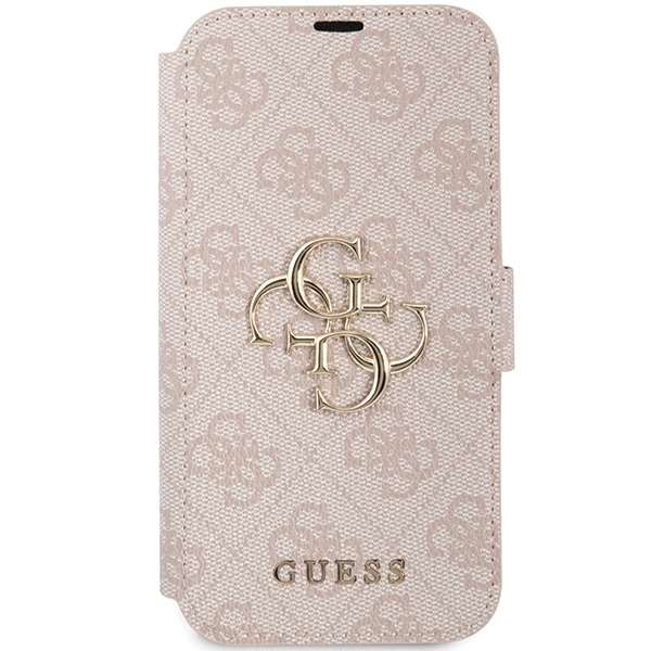 Guess 4G Big Metal Logo atverčiamas dėklas iPhone 15 / 14 / 13, rožinis