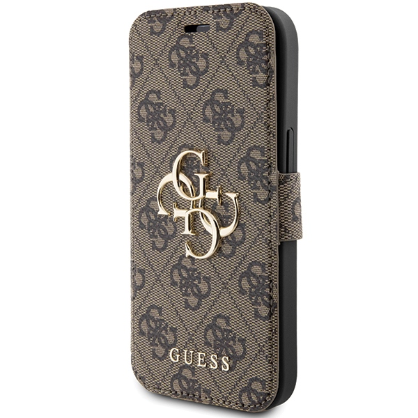 Guess 4G Metal Logo atverčiamas dėklas iPhone 15 / 14 / 13, rudas
