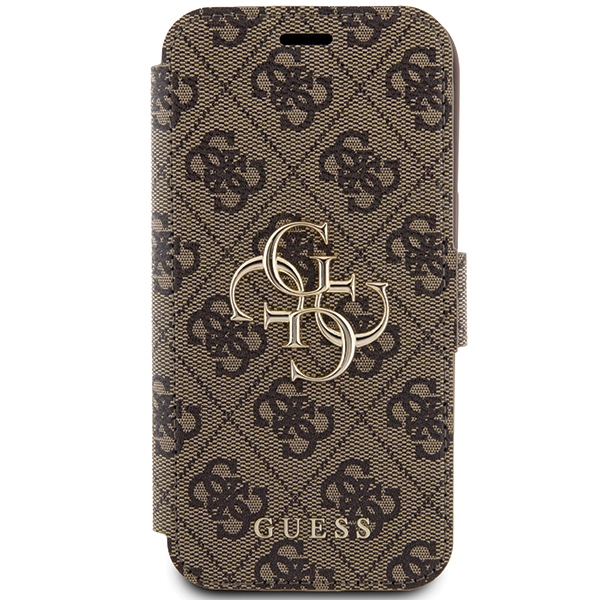 Guess 4G Metal Logo atverčiamas dėklas iPhone 15 / 14 / 13, rudas