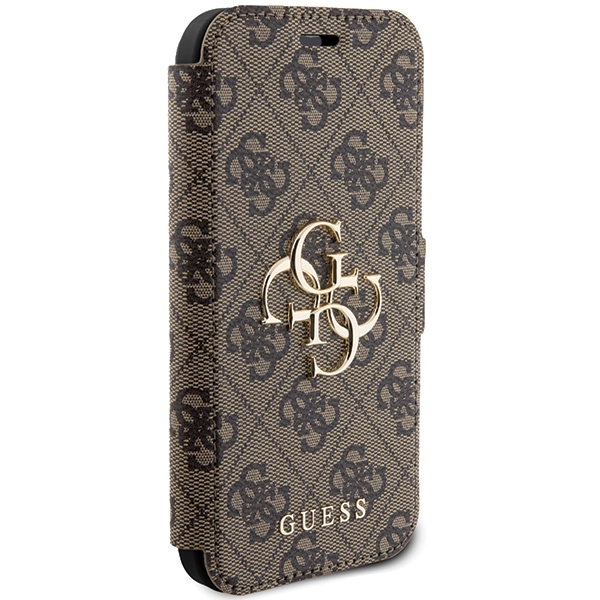 Guess 4G Metal Logo atverčiamas dėklas iPhone 15 / 14 / 13, rudas