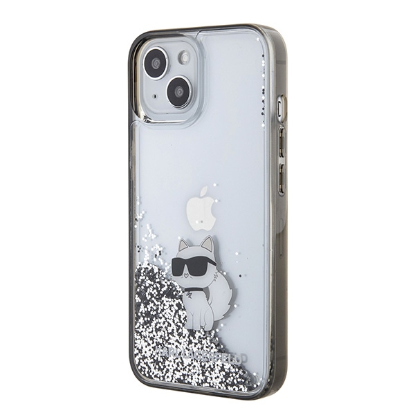 Karl Lagerfeld dėklas iPhone 15 telefonui Liquid Glitter Choupette, skaidrus