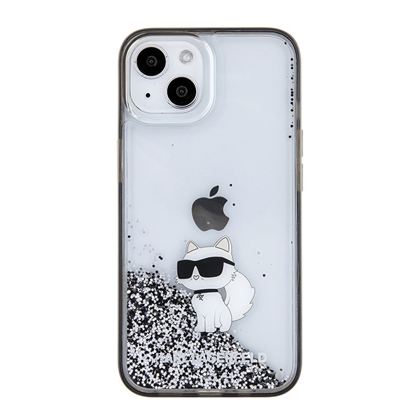 Karl Lagerfeld dėklas iPhone 15 telefonui Liquid Glitter Choupette, skaidrus