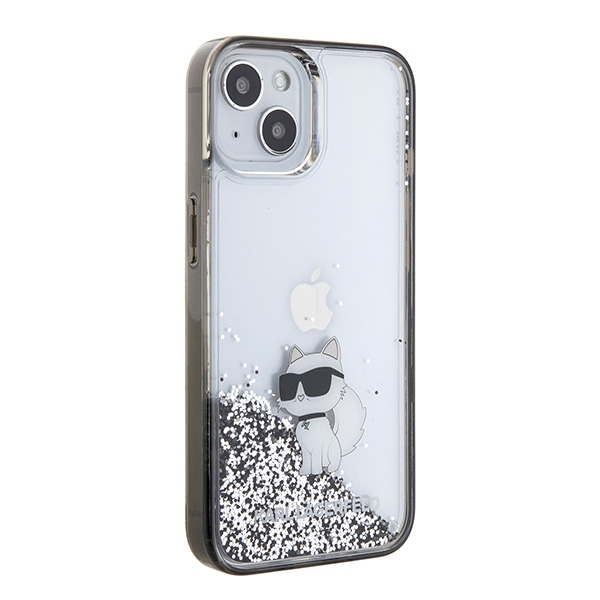 Karl Lagerfeld dėklas iPhone 15 telefonui Liquid Glitter Choupette, skaidrus