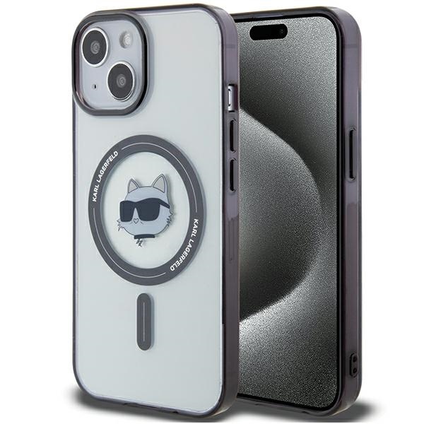 Karl Lagerfeld dėklas iPhone 15 telefonui, IML Choupette's Head MagSafe, skaidrus