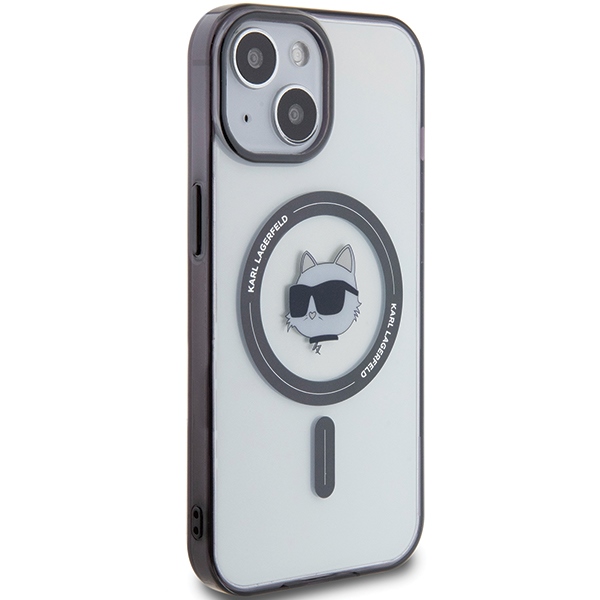 Karl Lagerfeld dėklas iPhone 15 telefonui, IML Choupette\'s Head MagSafe, skaidrus