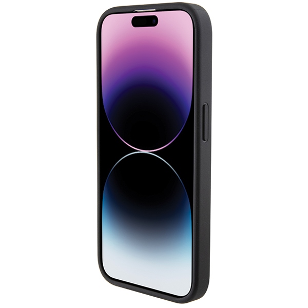 BMW dėklas iPhone 15 Pro telefonui Leather Textured & Stripe, juodas