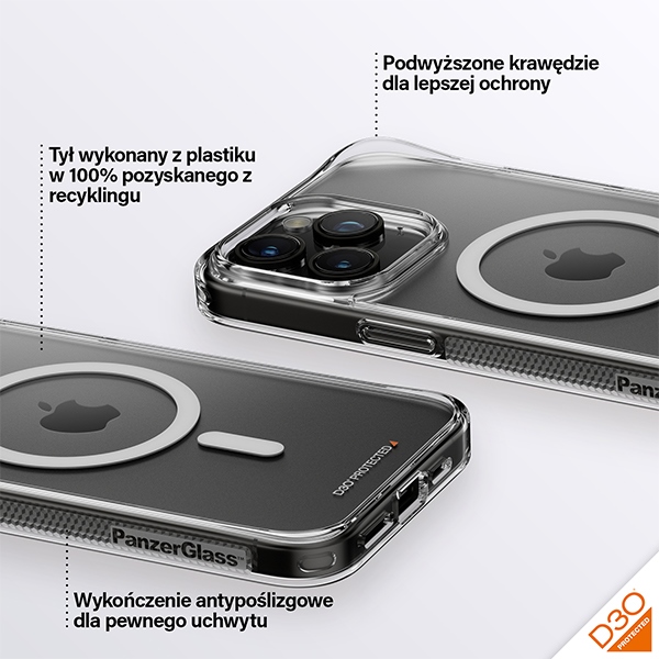 PanzerGlass HardCase dėklas su MagSafe, skirtas iPhone 15 Pro Max, skaidrus