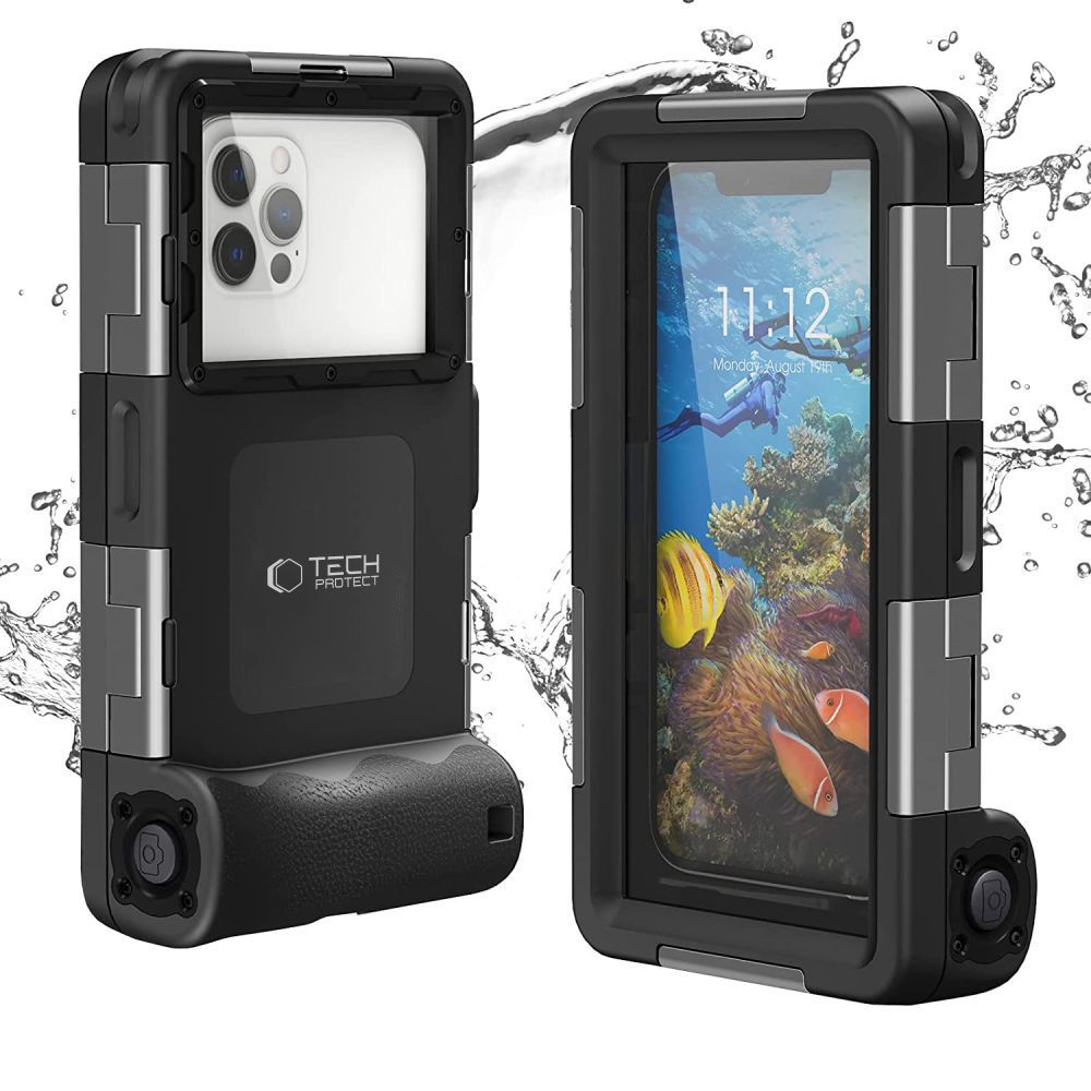 Tech-Protect vandeniui atsparus dėklas telefonams (4.7-6.7\"), juodas