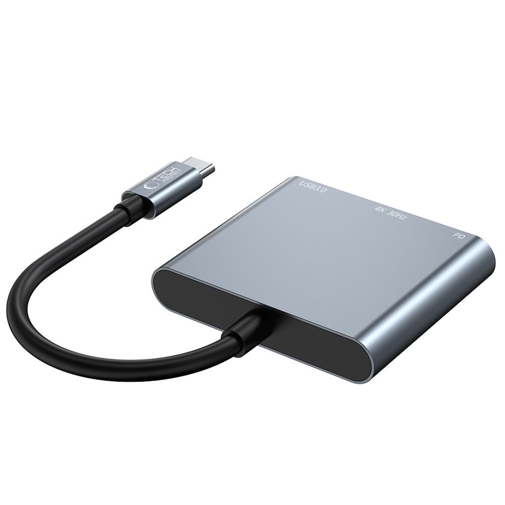 Tech-Protect V1 3in1 USB-C Hub HDMI 4K / USB-A 3.0 / PD 100W, Gray