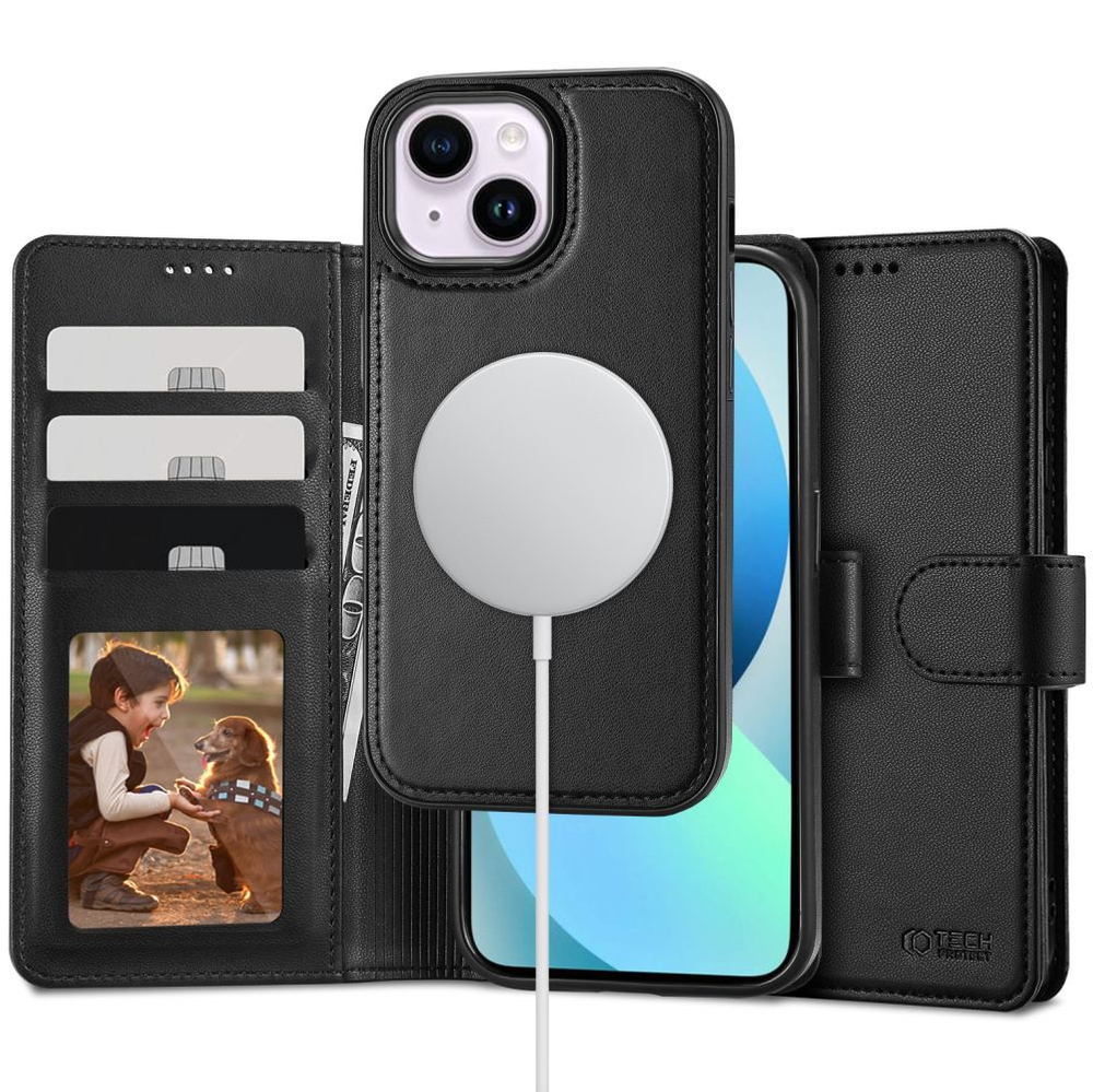 Tech-Protect Wallet MagSafe atverčiamasis dėklas iPhone 13, juodas