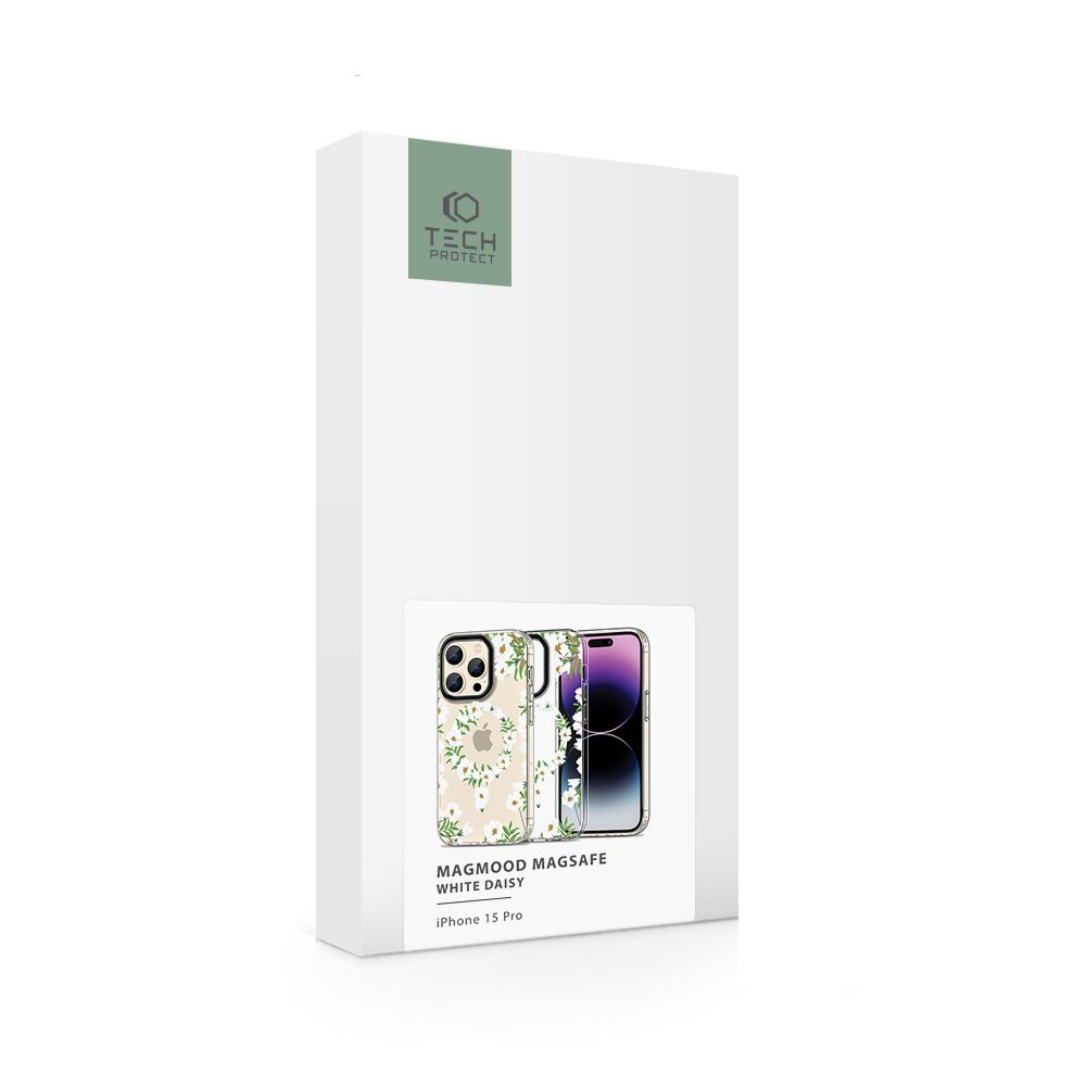 Tech-Protect MagMood MagSafe dėklas, skirtas iPhone 15 Pro, White Daisies