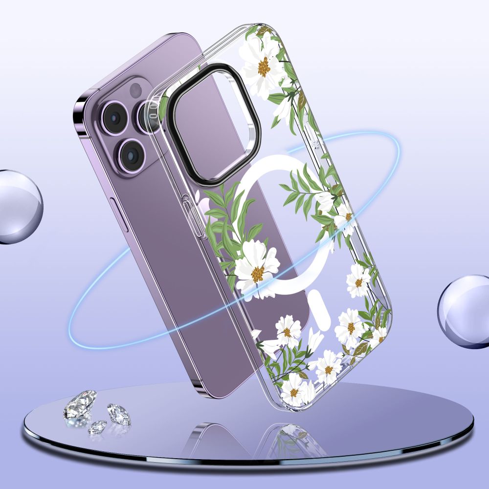 Apple iPhone 14 Pro 6.1\'\' Tech-Protect MagMood MagSafe Case Cover, Daisies with Leaves
