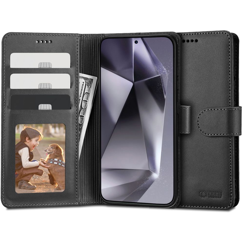 Tech-Protect Wallet atverčiamasis dėklas, skirtas Samsung Galaxy S24 Ultra, juodas