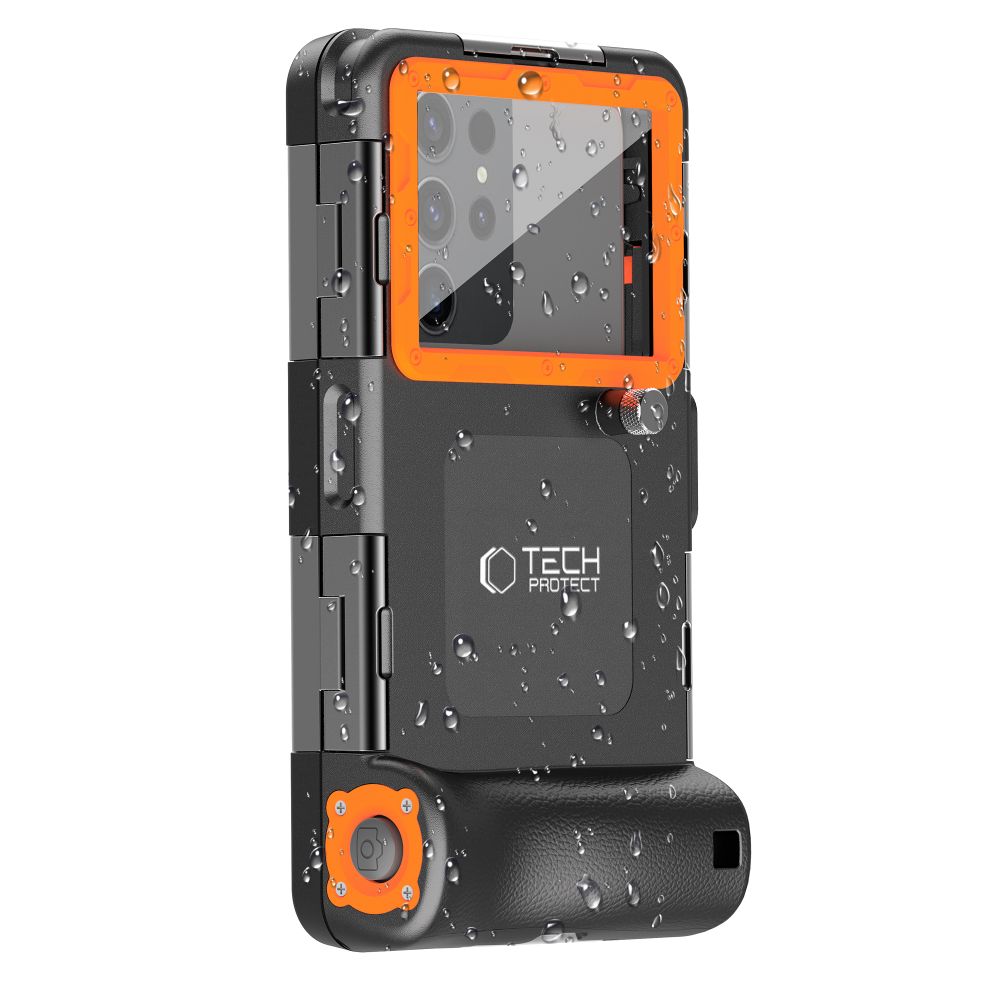 Tech-Protect IPX8 vandeniui atsparus dėklas telefonams 4.7-6.7\", juodas / oranžinis