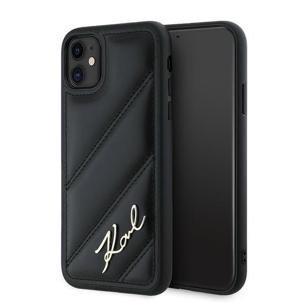 Karl Lagerfeld dėklas iPhone 11 / XR Diagonal Quilted Script, juodas