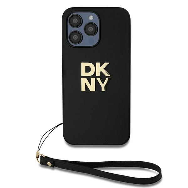 DKNY dėklas iPhone 14 Pro Max su riešo dirželiu, juodas