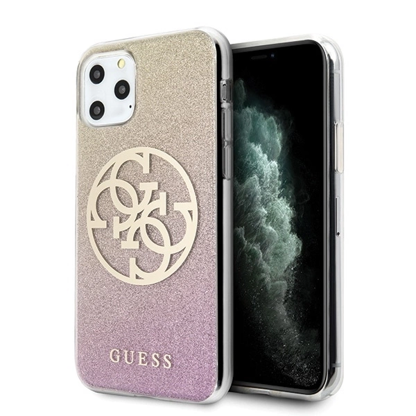 Guess GUHCN65PCUGLPGG iPhone 11 Pro Max różowo-gold pink hard case Glitter Gradient 4G Circle Logo