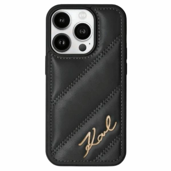 Apple iPhone 13 6.1'' Karl Lagerfeld Diagonal Quilted Script Cover Case, Black