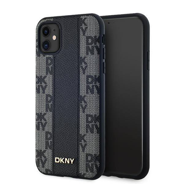Dkny iPhone 11 / XR Case Leather Checkered Mono Pattern MagSafe, Black