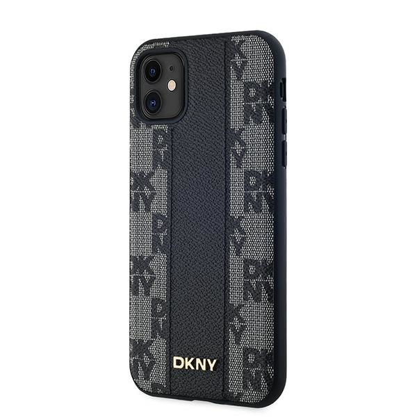 DKNY Leather Checkered Mono Pattern MagSafe dėklas iPhone 11 / XR, juodas