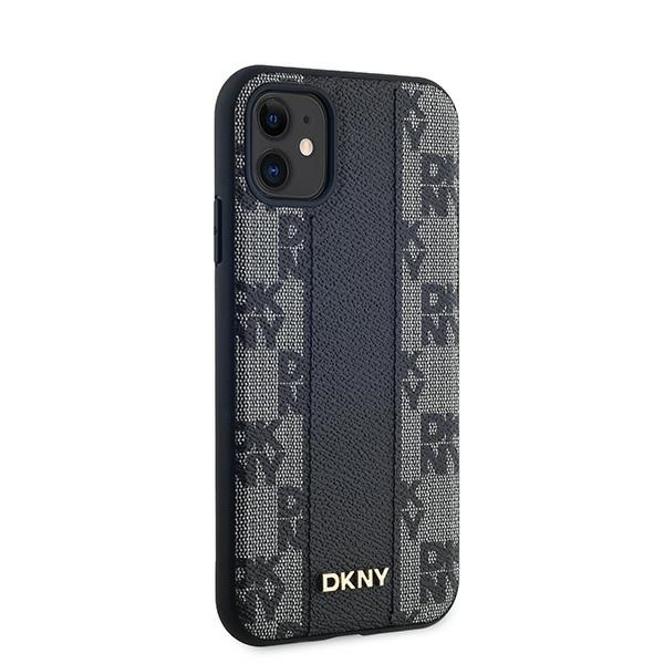 DKNY Leather Checkered Mono Pattern MagSafe dėklas iPhone 11 / XR, juodas