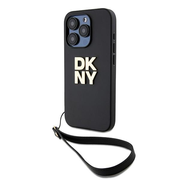 DKNY dėklas, skirtas iPhone 15 Pro su riešo dirželiu, juodas